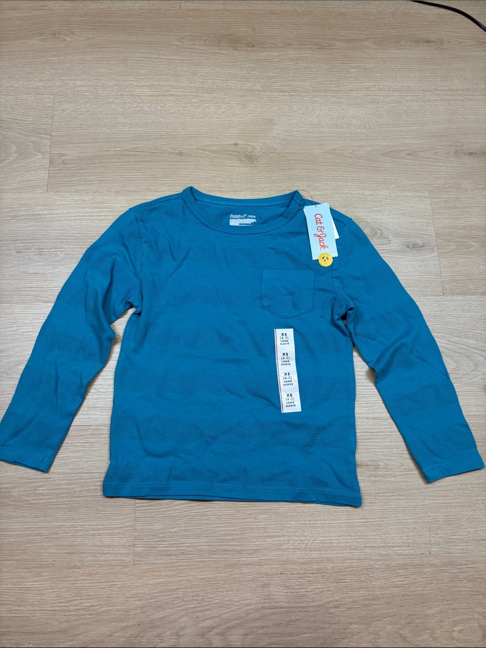 NEW Cat & Jack Teal Long Sleeve Pocket Tee for Kids - Teal Blue